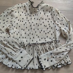 Ganni pleated polka dot blouse